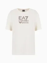 Ea7 Visibility Short-sleeved T-shirt In A Stretch Cotton Blend In White