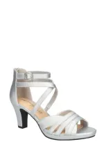 Easy Street Crissa Womens Satin Ankle Strap Heels In Silver Satin