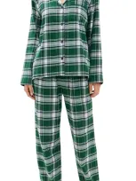 Eberjey Flannel Long Pj Set Tartan Plaid Forest Green In Tartain Plaid