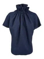 Edeline Lee Short-sleeved Ruff Blouse In Navy