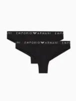 Emporio Armani Asv 2er-pack Brazilian Slips Aus Iconic Bio-baumwolle Mit Logo-band In Black