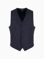 Emporio Armani Single-breasted, Worsted Virgin-wool Gilet In Blue