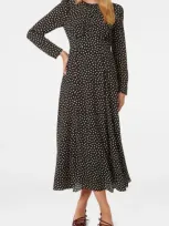 Ever New Mietta Print Long Sleeve Midi Dress In Black Spot