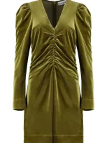 Ganni Velvet Dress In Green