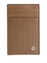 Giorgio Armani Embossed-leather Card Holder In Brown