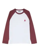 Golden Goose Kids' White Cotton Tshirt In Optic White/ Windsor Wine