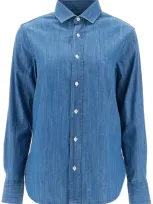 Homme Girls Camicia In Chambray In Blue