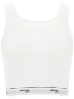 Homme Girls Kids'  Cotton Crop Top With Logo Band In White