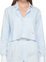 Hommegirls Cotton Twill Cropped Shirt In Chambray Blue