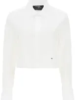 Hommegirls Cotton Twill Cropped Shirt In White (white)