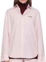 Hommegirls Womens Pink Oversized Striped Cotton-poplin Shirt