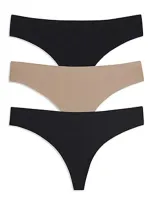 Honeydew Skinz Thongs, Set Of 3 In Black/nude/black