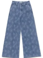 Honor The Gift Floral Wide Leg Jeans In Light Blue