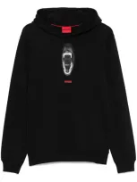 Hugo Cotton-terry Regular-fit Hoodie With Animal Graphics In Black