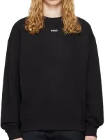 Hugo Black Cotton-terry Logo Sweater In 001-black