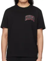 Hugo Black Embroidered T-shirt In 001-black