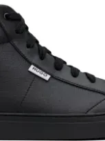 Hugo Black Grained Faux-leather High-top Sneakers In 001-black