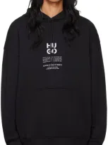 Hugo Cotton-blend Hoodie With Flame-floral Artwork In 001-black