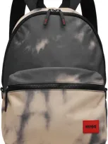 Hugo Black Print Backpack In 210-medium Brown