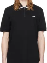 Hugo Black Zip Placket Polo In 001-black