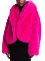 Hugo Boss Naomi X Boss Short Coat In Faux Fur In Pink