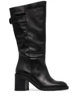 Hugo Boss 75mm Leather Boots In 黑色