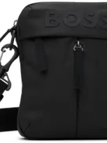 Hugo Boss Stormy Mens Faux Leather Reporter Bag With Tonal Logo In Black