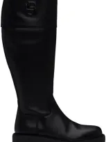 Hugo Boss Leather Knee Boots With Padded Double B Monogram In 005 Black