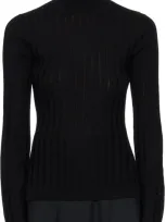 Hugo Boss Wool Sweater With Structured Stripes In Black