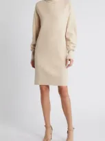 Hugo Boss Rollneck Sweater Dress In Wool And Cashmere In Light Yellow