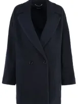 Hugo Boss Formal Coat In Boiled Fabric With Virgin Wool In Dark Blue