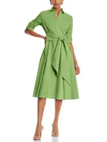 Hugo Boss Debra Tie Waist Shirt Dress In Open Green