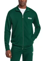 Hugo Boss Ease Cotton Logo Print Full Zip Jacket Regular Fit In Open Green