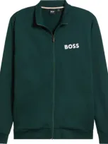 Hugo Boss Cotton-blend Zip-up Jacket With Foil-printed Logo In Green