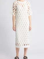 Hugo Boss Open-structured Dress With Inner Slip And Short Sleeves In White