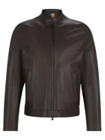 Hugo Boss Lamb Leather Jacket In Brown