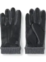 Hugo Boss Leather Wool-trim Gloves In Black