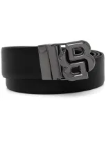 Hugo Boss Logo Buckle Leather Belt In Black