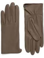 Hugo Boss Logo-plaque Leather Gloves In Neutrals