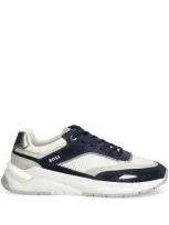 Hugo Boss Mixed-material Trainers With Suede And Mesh In White