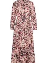 Hugo Boss Long-sleeved Shirt Dress In Floral-print Satin In Patterned