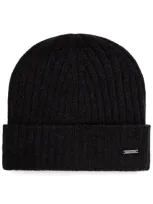 Hugo Boss Ribbed-knit Beanie Hat In Black