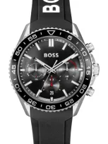 Hugo Boss Boss Runner Chronograph Silicone Strap Watch, 44mm In Black