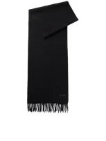 Hugo Boss Italian-cashmere Scarf With Fringing And Embroidered Logo In Black