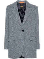 Hugo Boss Single-button Jacket In Denim-effect Tweed In Blue