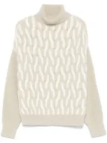 Hugo Boss Virgin-wool Sweater With Two-tone Cable Structure In White