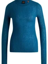 Hugo Boss Boss Fatirami Virgin Wool Rib Sweater In Sonic Blue