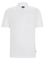 Hugo Boss Zip-neck Polo Shirt In Stretch Cotton In White