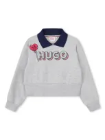 Hugo Kids' Collared Logo-print Sweatshirt In Grey