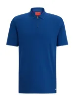 Hugo Cotton-blend Polo Shirt With Zip Placket In Blue